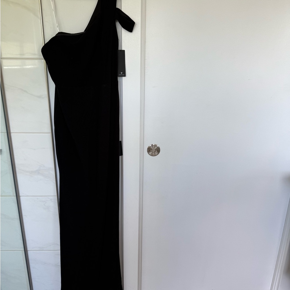 Lulu's Black Asymmetrical Tie Front Gown